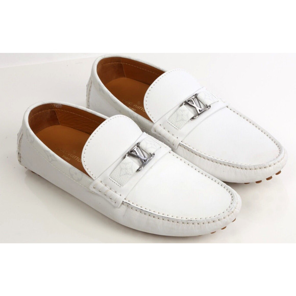 Louis Vuitton White Leather Monogram Canvas Hockeinheim Loafers Moccasin 8.5 M - Picture 3 of 17
